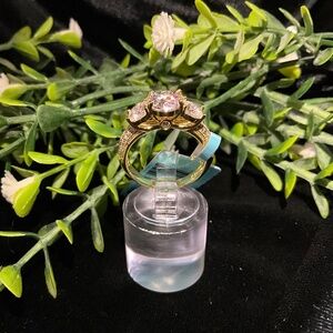 Three Stone Moissanite 18k Vermeil Over Sterling Silver Sz 7